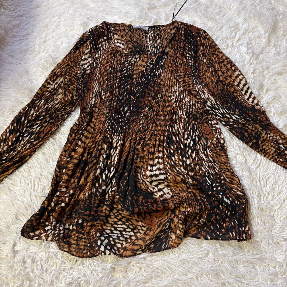 Floral & Ivy Flared leaf designed blouse brown Large